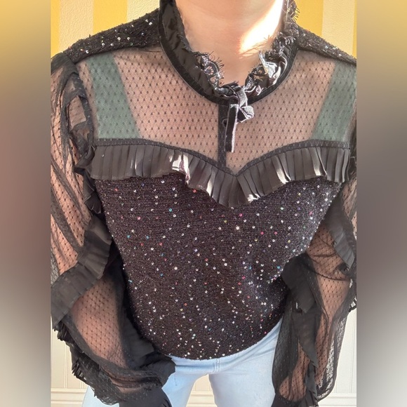 Elegant Black Sheer Ruffle Top - Picture 5 of 8